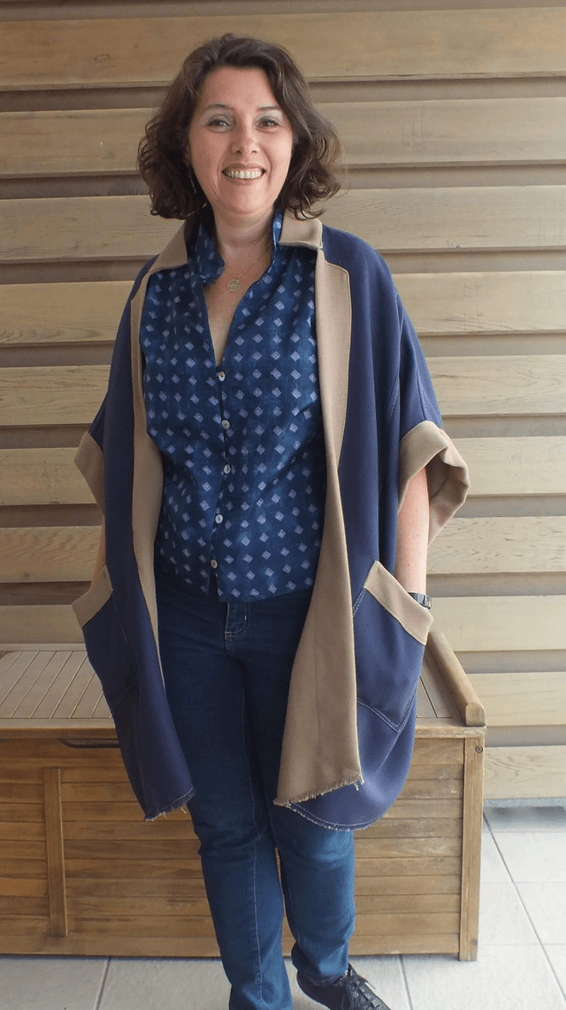 Manteau cape, coton double face
