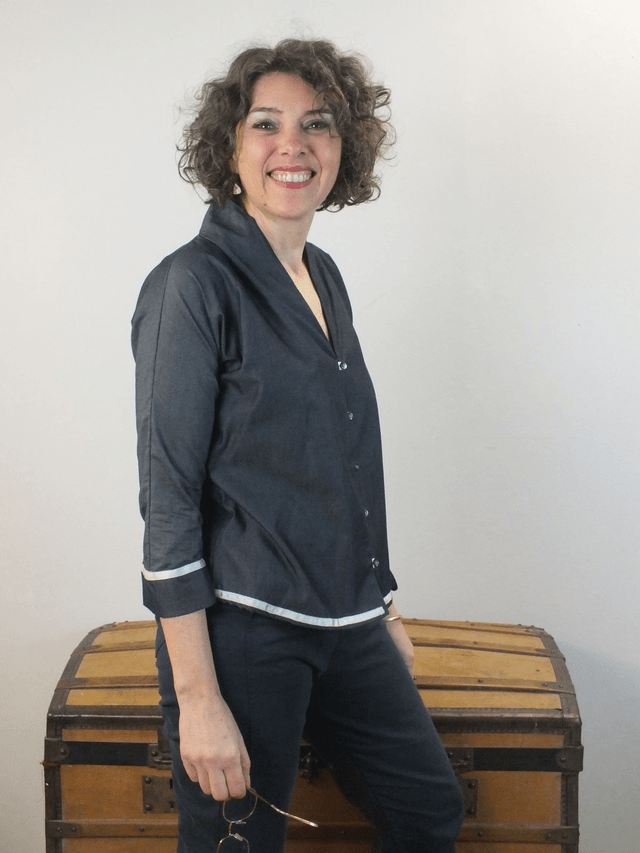Chemisier en coton bleu chambray