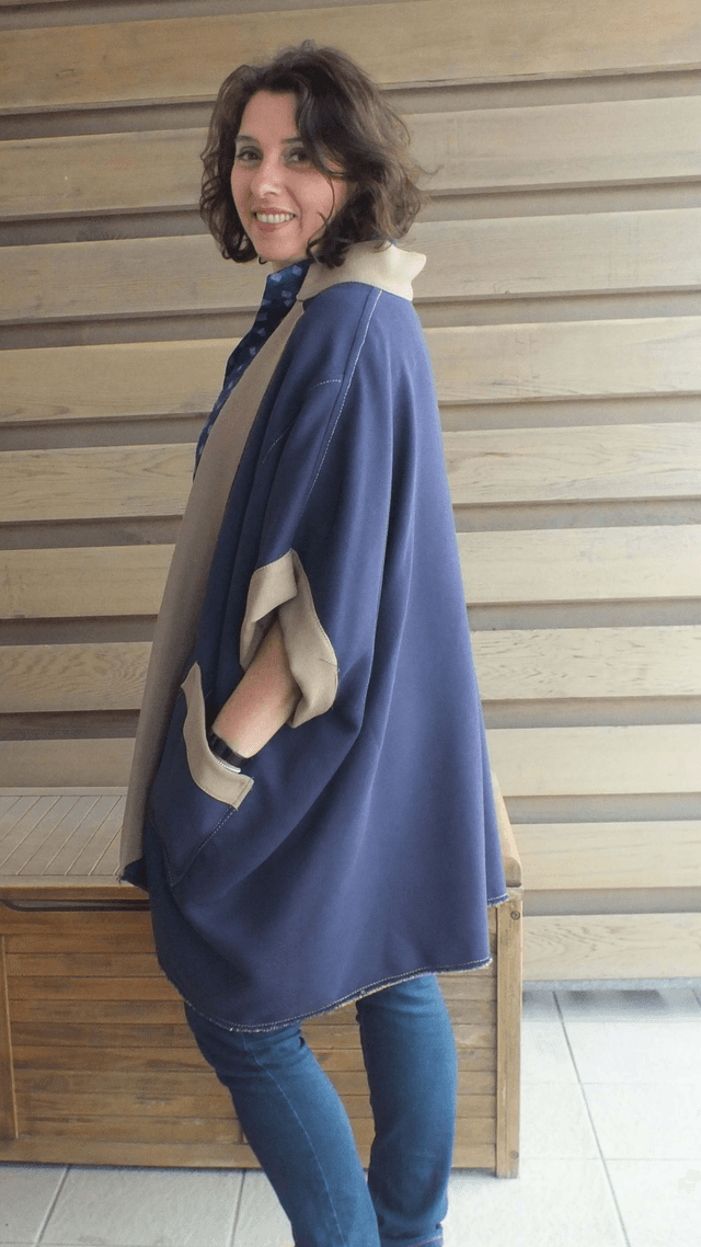 Manteau cape, coton double face